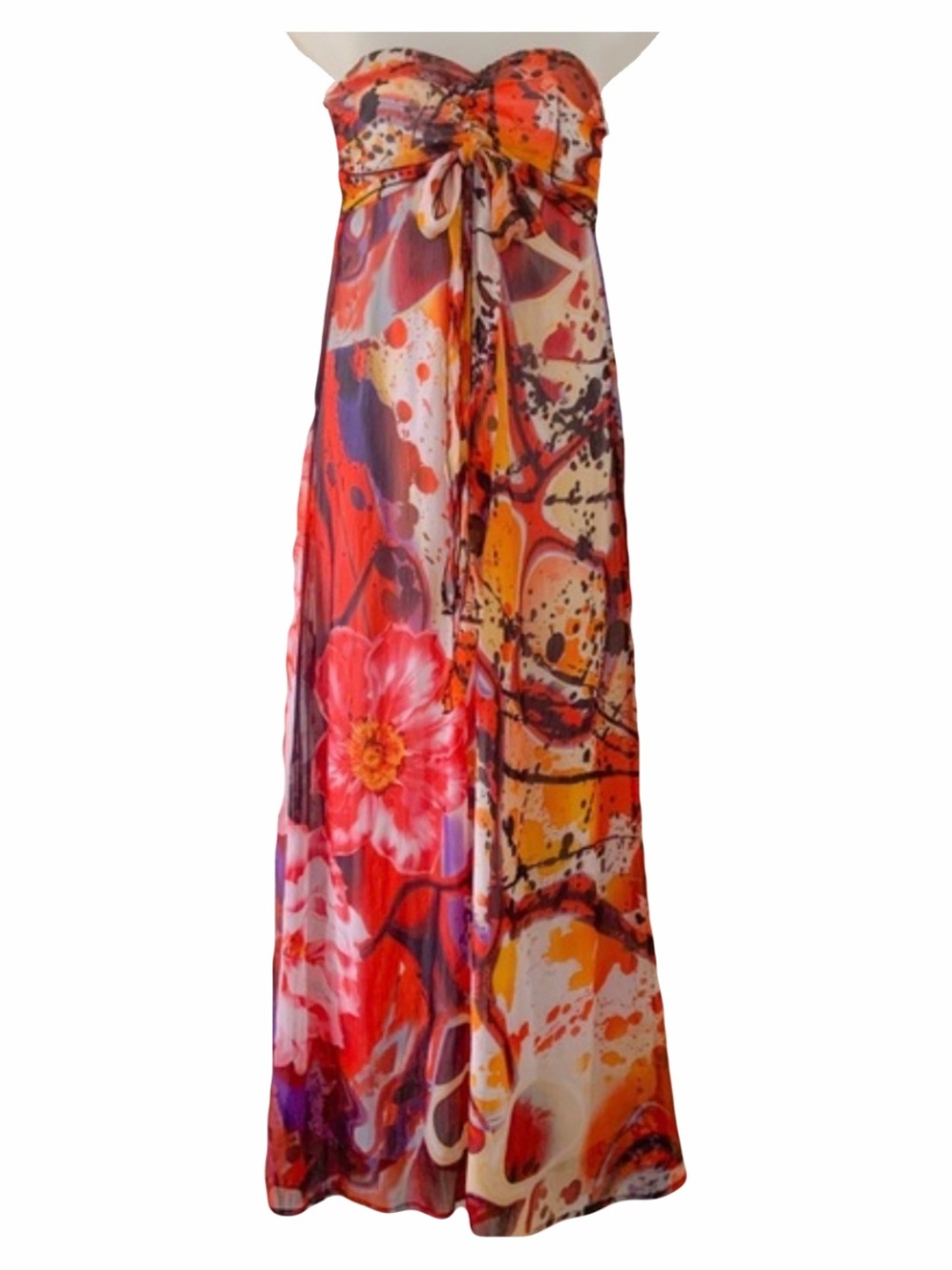 Xhilaration Red and Black Floral Strapless Maxi Dress